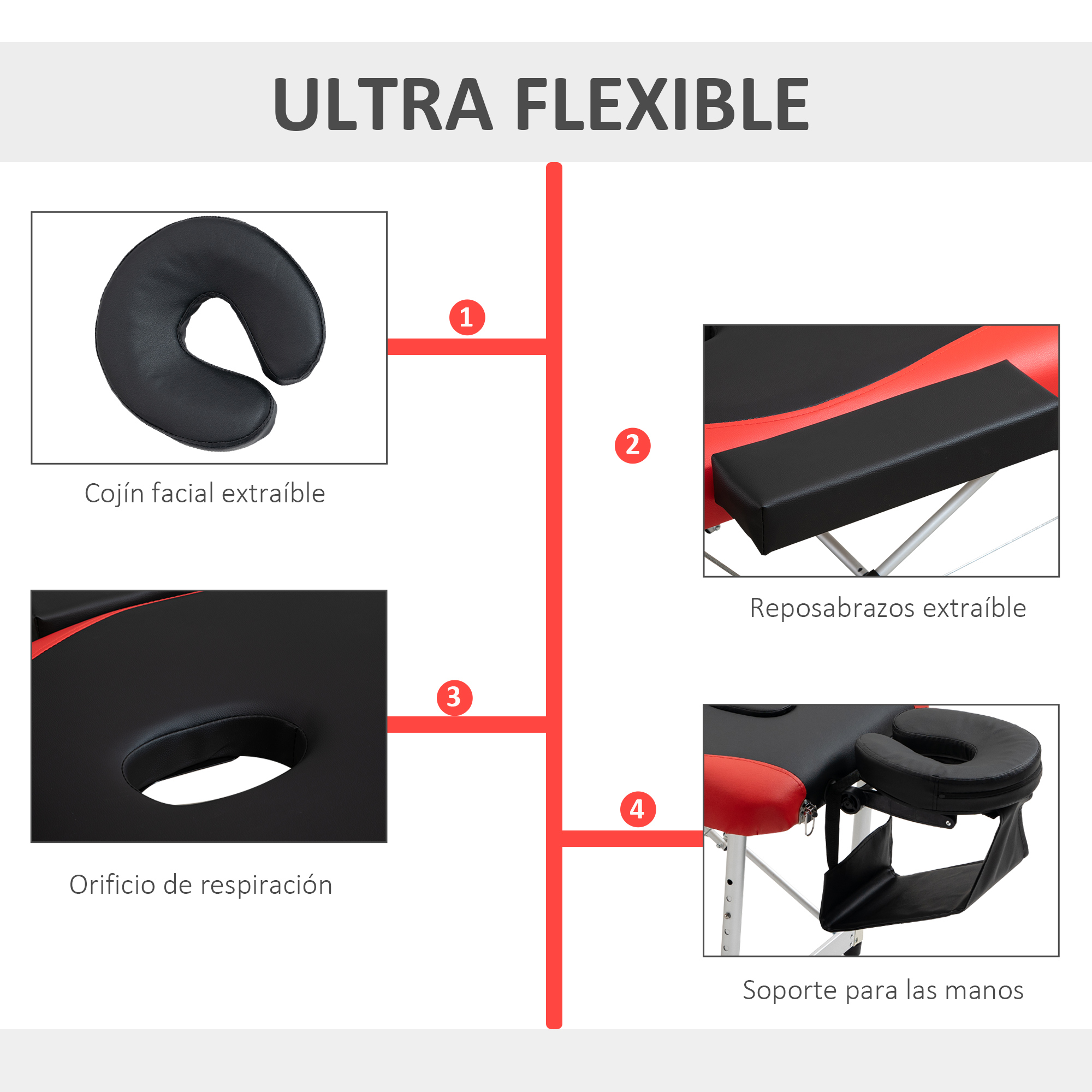 HOMCOM Camilla de Masaje Plegable 215x60x61-84cm Altura Ajustable con