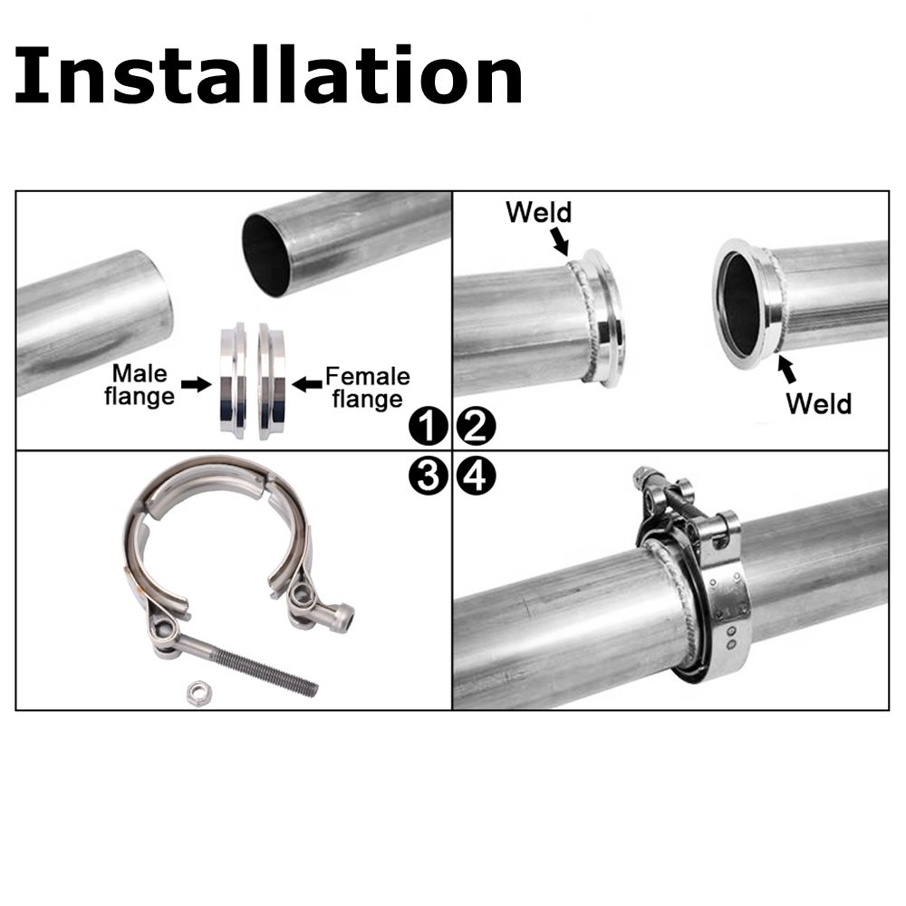 2" 2,5" 3" 3,5" 4" V-Band-Klemme mit Flansch, männlich, weiblich, Edelstahl, passend für Abgasanlage, Turbolader, Fallrohr, Schalldämpfer