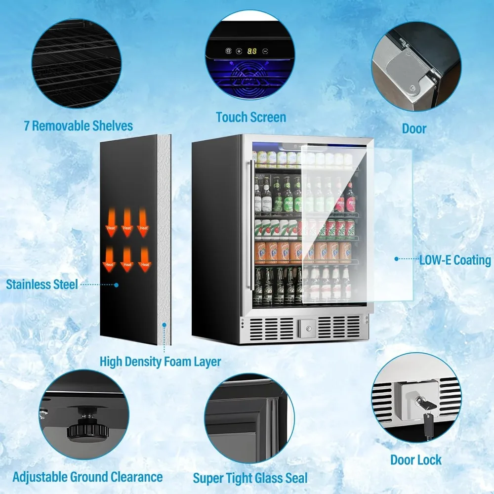 24 inch Beverage Refrigerator Cooler, 5.3 Cubic/166 Can Large Fridge with Glass Front Door for Soda, Beer or Wine