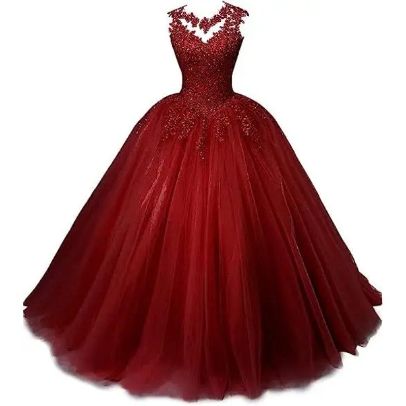 Pure hals baljurk jurken vestidos vintage kant formele prinses verjaardagsfeestje