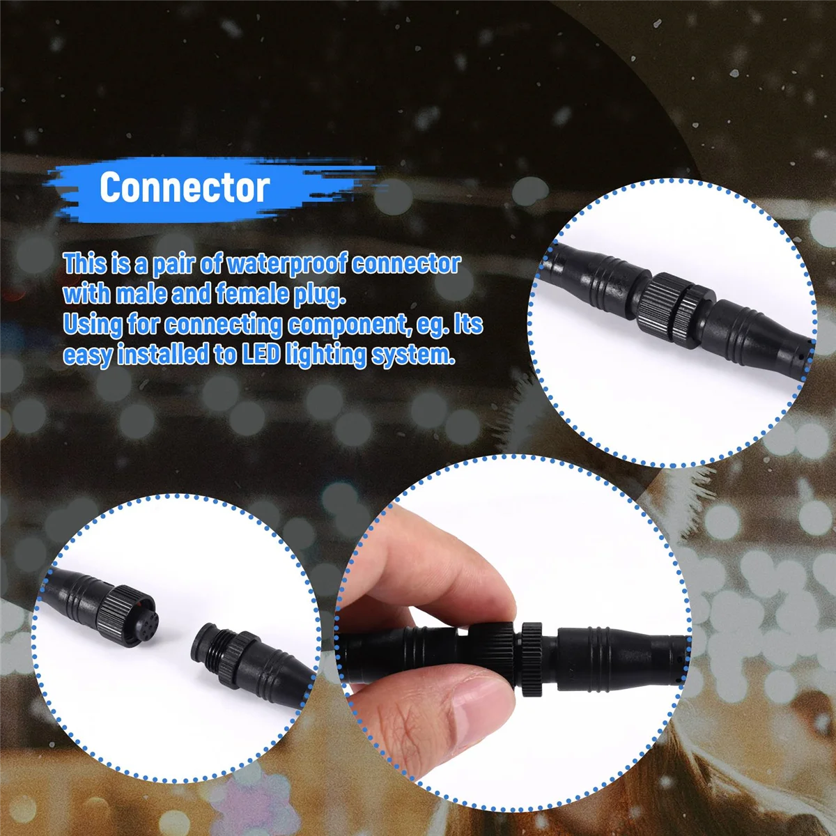 ABFA Cable conector impermeable con enchufe M/F de 8 pines negro