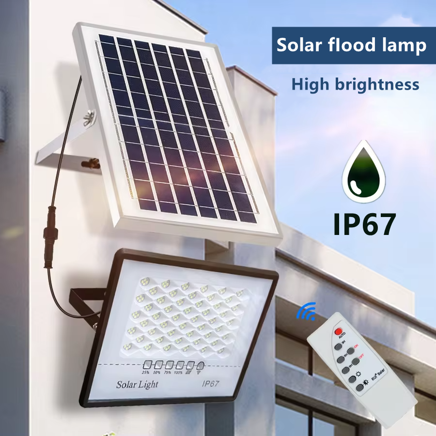 Luz de inundação solar ao ar livre luz do pátio luz da garagem com luz indicadora de controle remoto ip67 para outdoors do jardim do pátio exterior