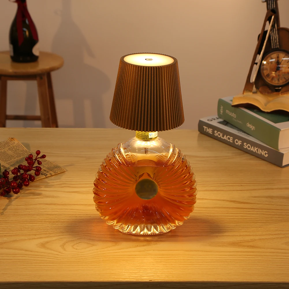 Wine Bottle LED Wireless Table Lamp 3 Colors Metal Dimmable USB Rechargeable Dining Table Lights Beverage Lamp Top touch