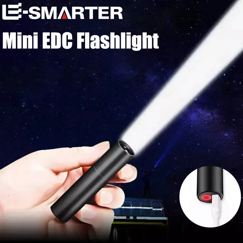 Tragbare Mini-LED-Taschenlampe, USB wiederaufladbar, kleine Taschenleuchte, eingebauter Akku, fester Fokus, zoombare Camping-Suchlaterne