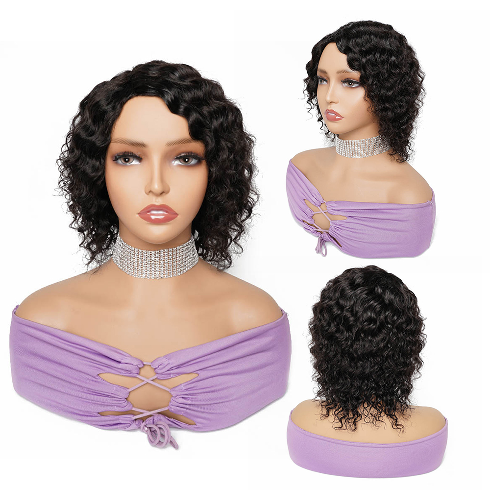 Pelucas de cabello humano Remy, peluca hecha a máquina, Color Natural, Rubio degradado, Borgoña, pelo corto ondulado profundo, estilo MogulHair