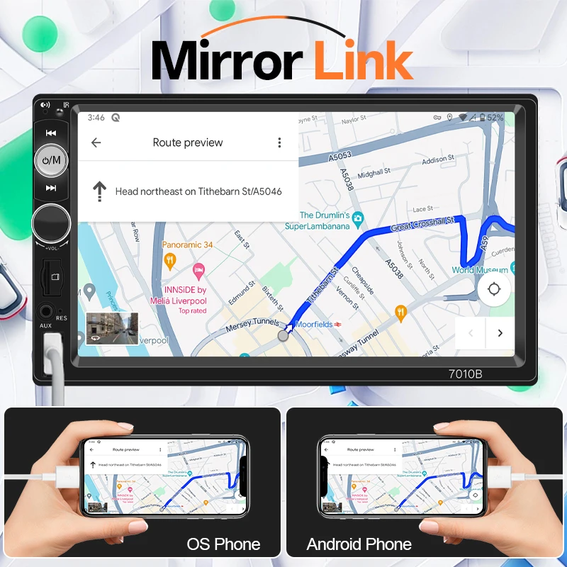 HIPPCRON Car Radio HD 7" Touch Screen Stereo Bluetooth 12V 1 Din FM ISO Power Aux Input Mirror Link Auto Multimedia Player