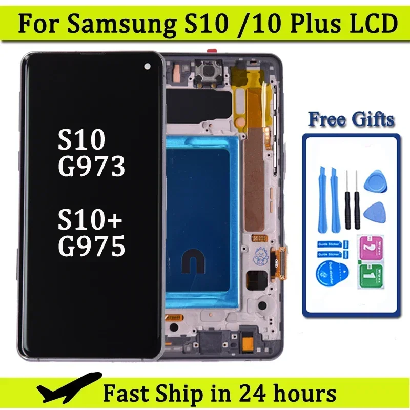 Screen For Samsung S10 Plus S10+ G975 G975F Lcd Display Digital Touch Screen  with Frame for Samsung S10 G973 Assembly