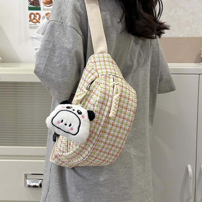 Cute Checkered Lightweight Crossbody Bag Street Trend Mobile Phone Chest Bag  Versatile Simple Design Summer Nylon Large...