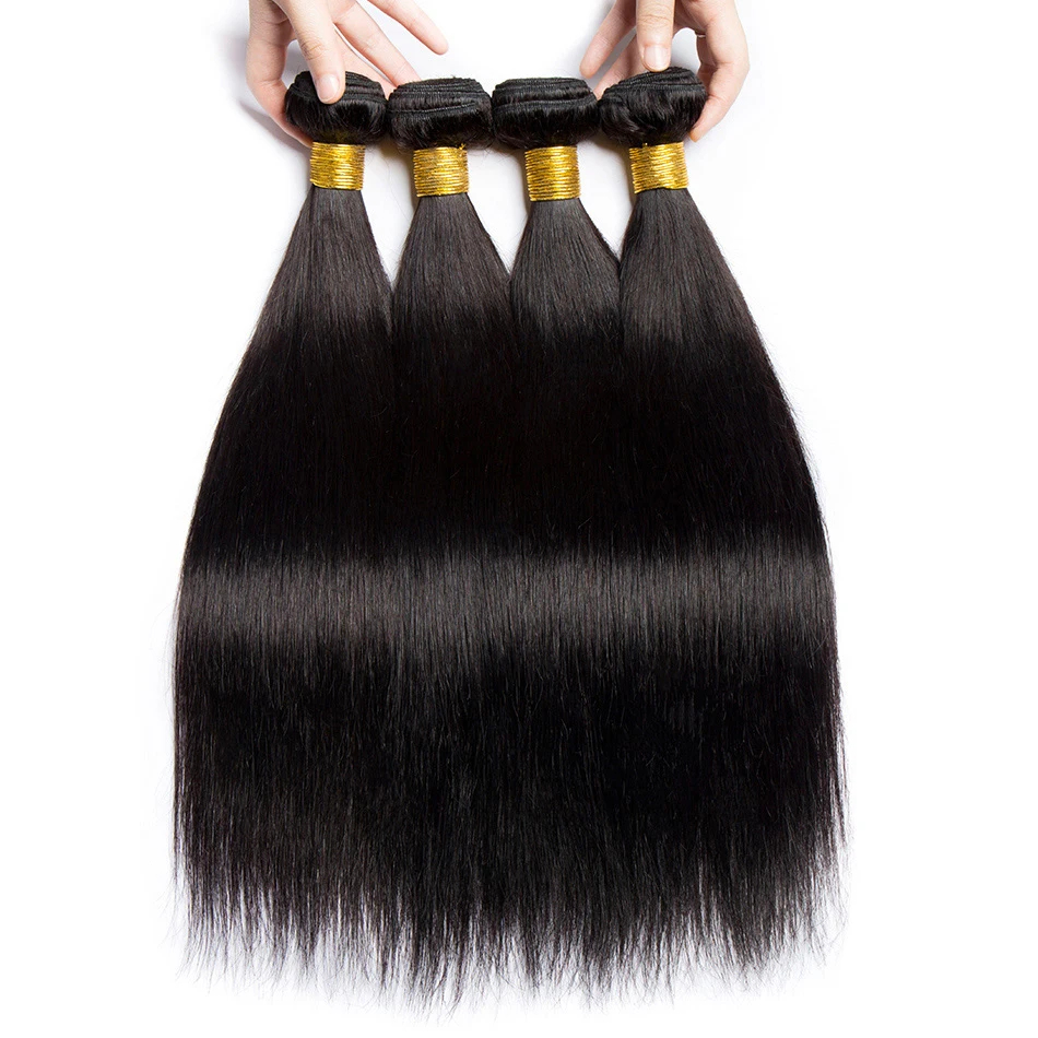 Tissage en lot brésilien 100% naturel Remy lisse, couleur naturelle, 8-32 pouces, Extension de cheveux, 1, 3, 4, trame