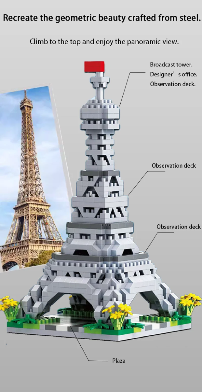 Blocos de construção modelo cidade torre de construção diy montagem quebra-cabeça criativo micro tijolo decoração ornamentos crianças brinquedos adulto presente