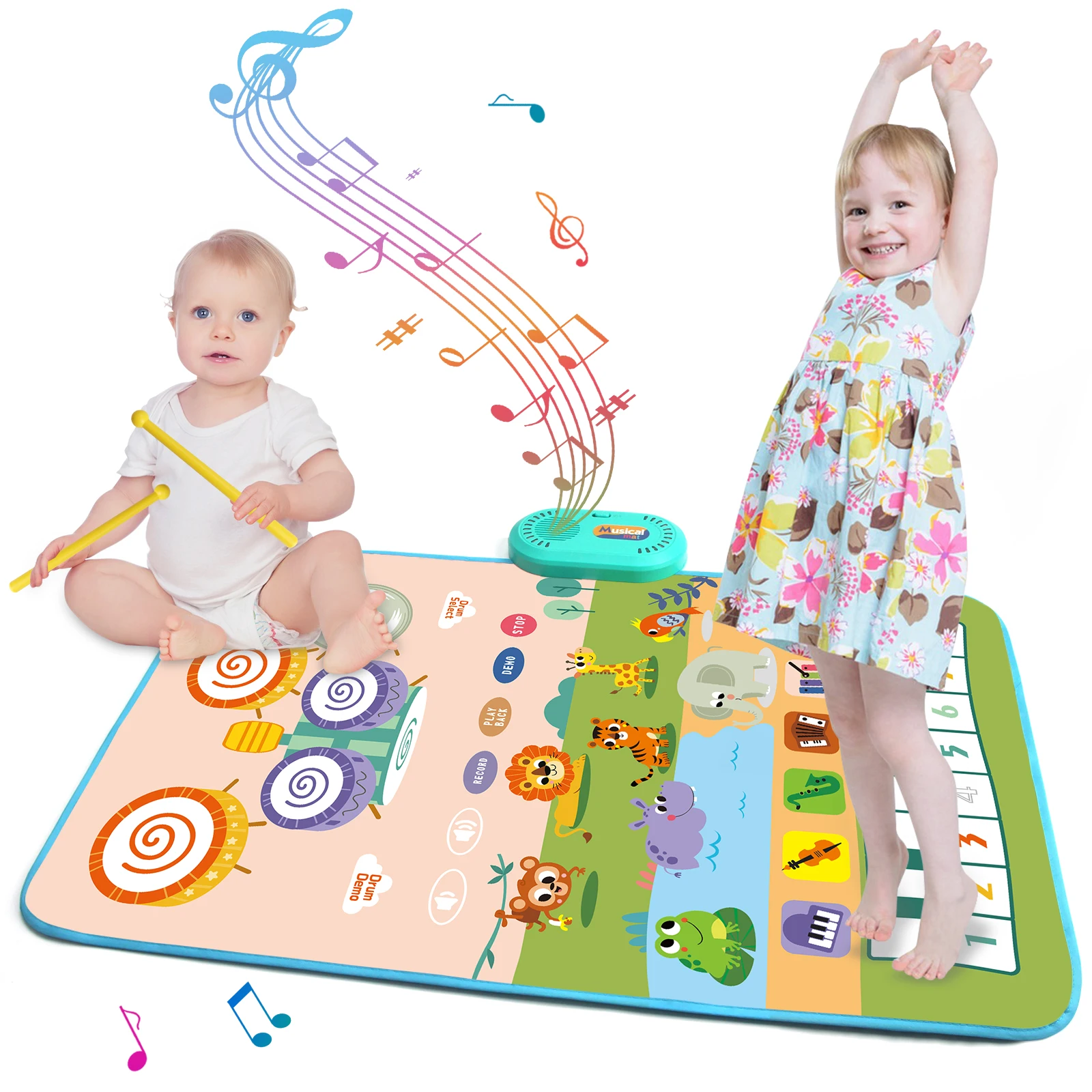 Tapete de jogo de música para crianças, 80x50cm, piano, teclado, tambor, brinquedos, tapete de dança com 6 instrumentos, sons, brinquedos educativos