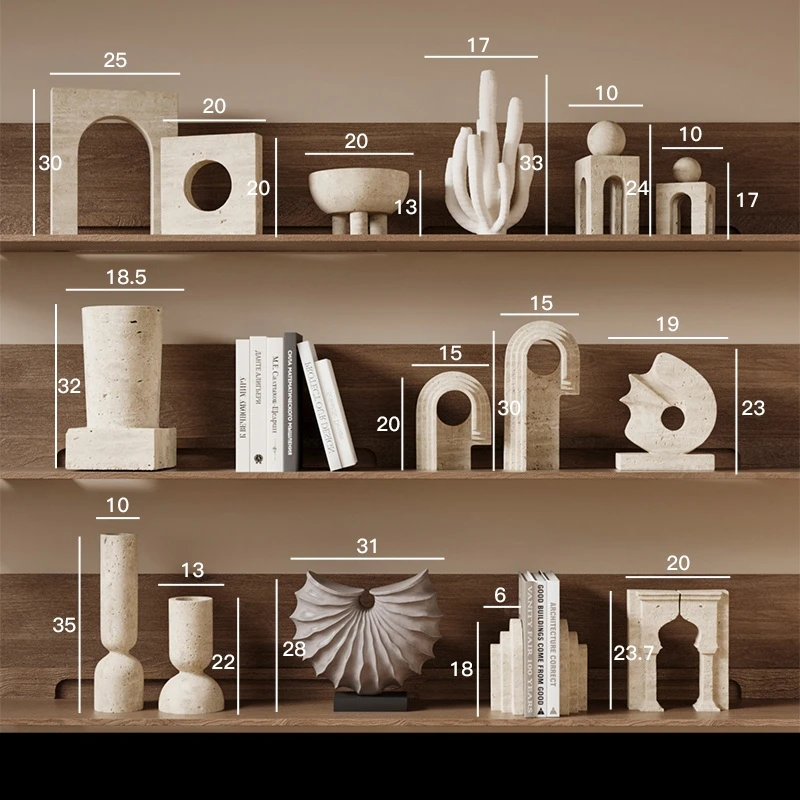 Escultura abstrata de travertino amarelo-decoração vintage Wabi Sabi para casa modelo, sala de estar e mesa, peça de arte de textura orgânica