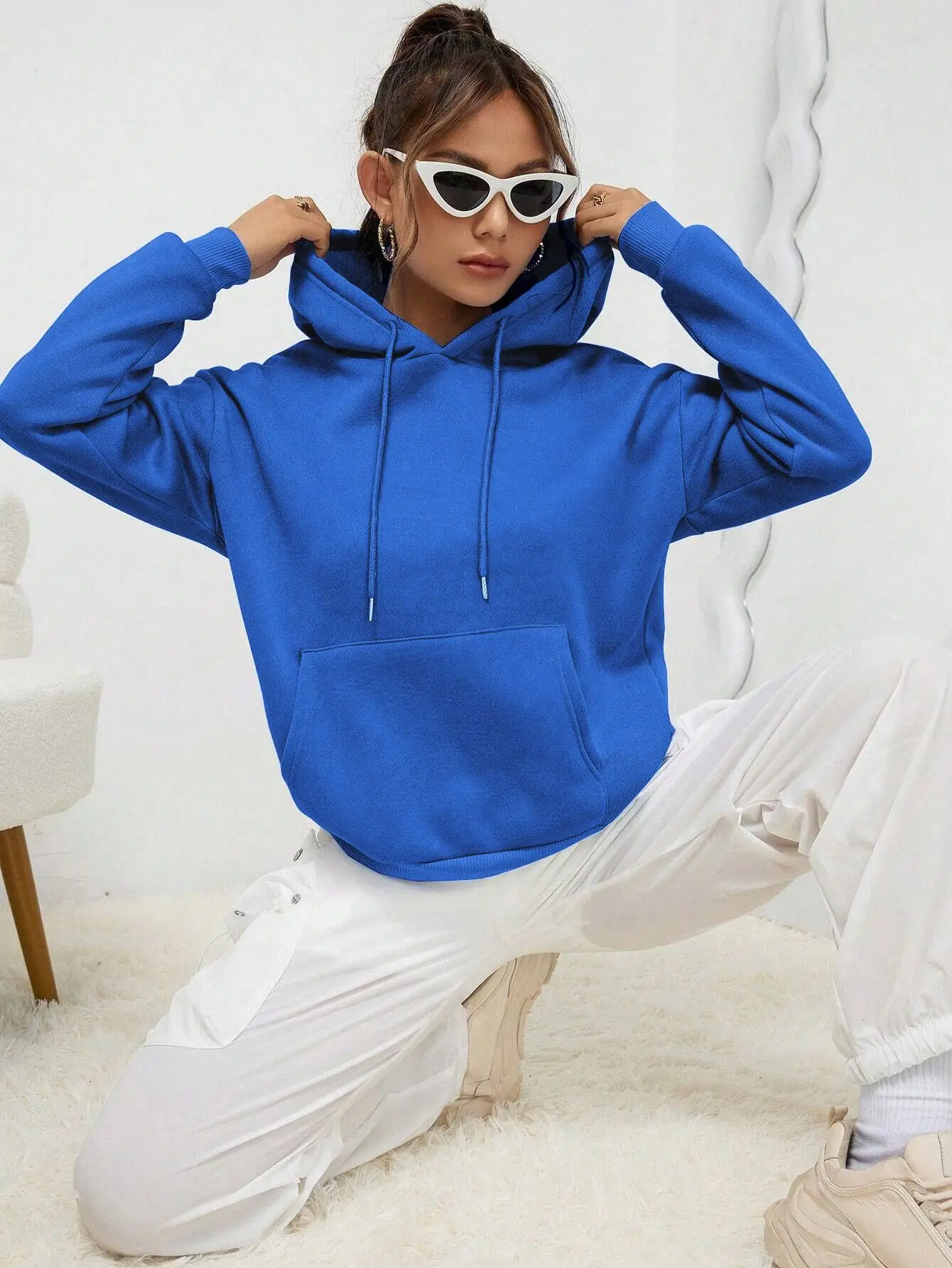 Effen Kleur Hoody Voor Vrouwelijke Herfst Modieuze Kleding Casual Fleece Pocket Hoodies Multicolor Unisex Vrouwen Streetwear