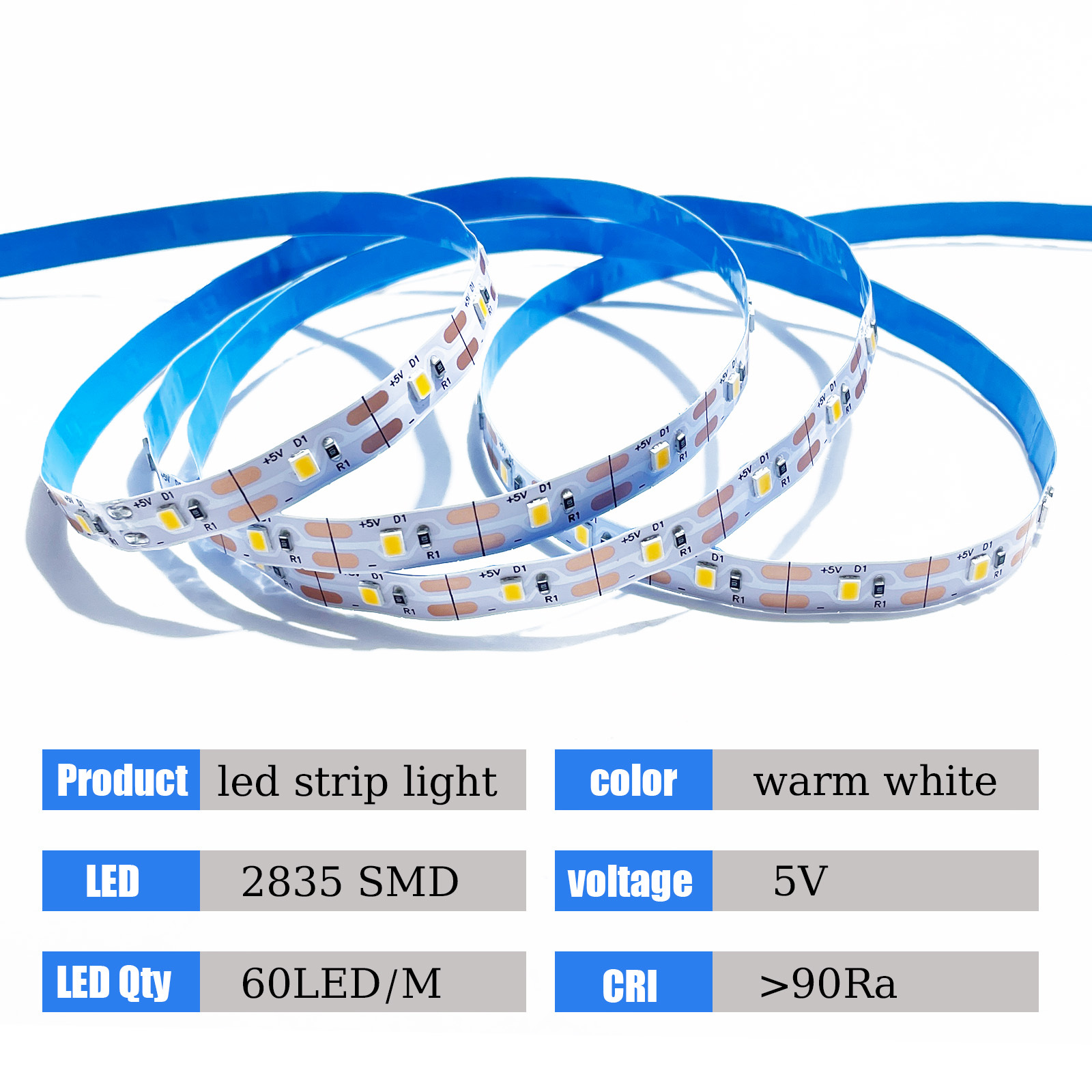1-5m 5V LED Strip Lights USB 2835 SMD TV Backlight Tape Warm/Cool White 60LEDs/m for Bedroom Wardrobe Kitchen Cabinet Decoration