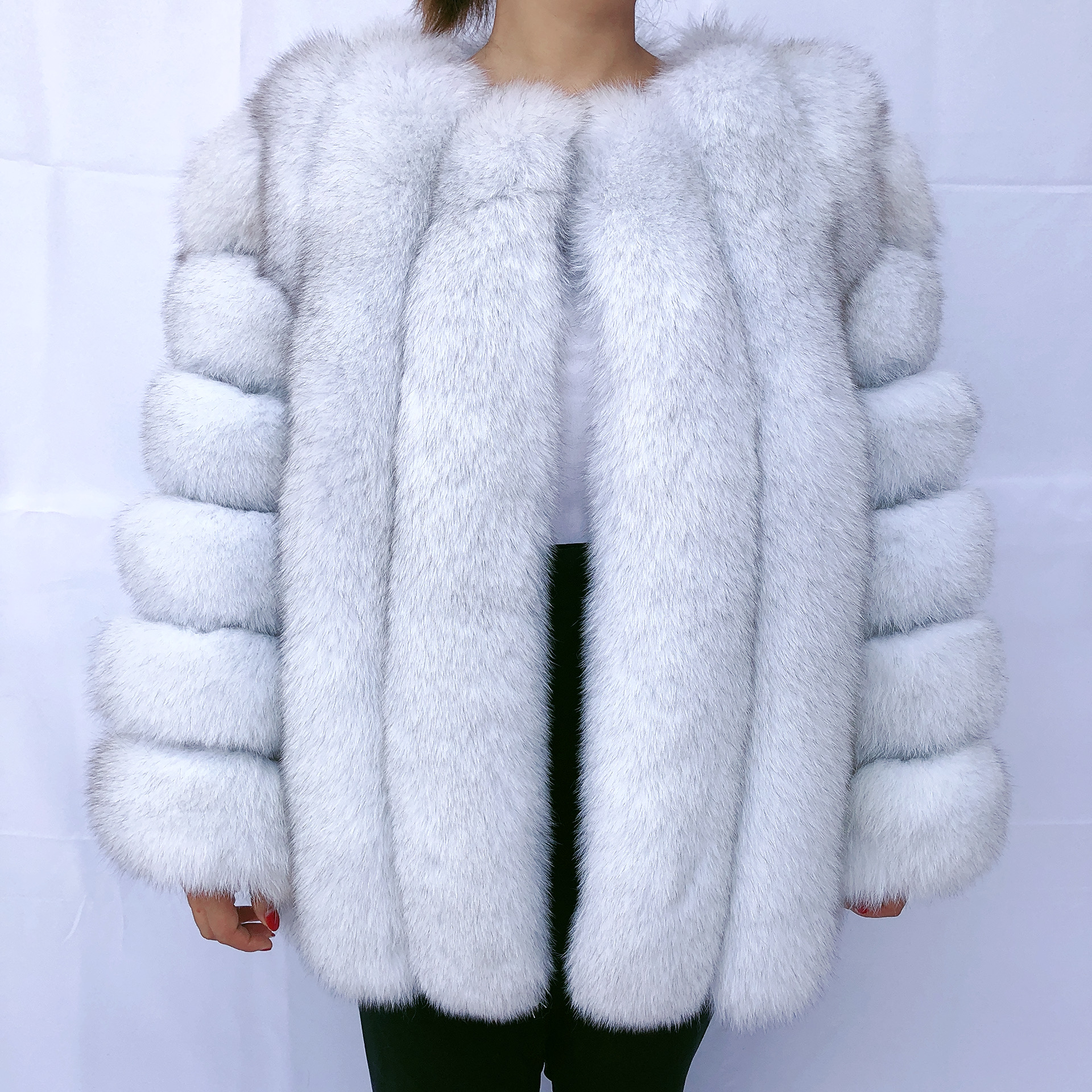 Real fox fur coat women's autumn and winter vertical bar natural fox jacket new fashion silver fox fur coat free postage