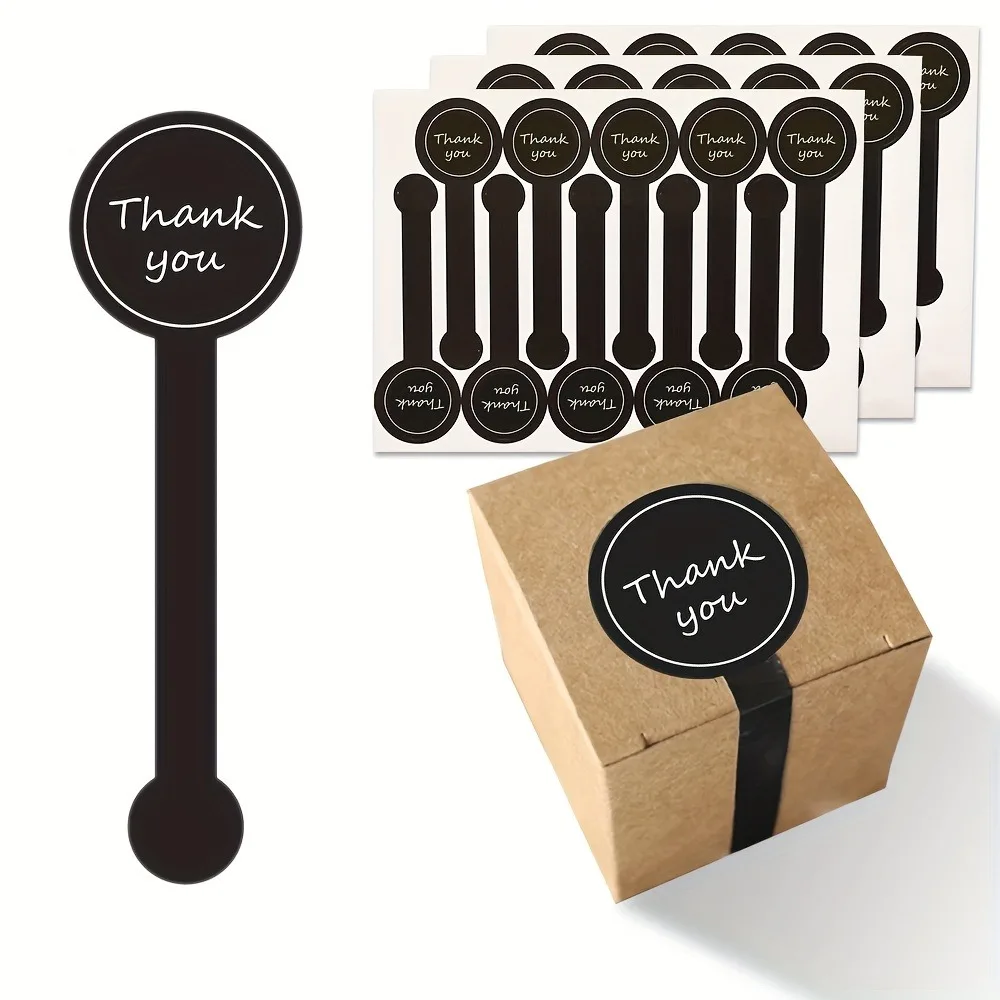 Autocollant noir de remerciement pour bouteille de pouding, étiquette autocollante pour boîte de cuisson, pâtisserie, produits artisanaux, 100/200 pièces