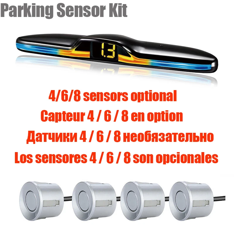 Kit de Sensor de estacionamiento de Radar múltiple, retroiluminación, sistema de pantalla LED Parktronic, Detector de Monitor de respaldo, asistente, Sensor de Radar 4/6/8