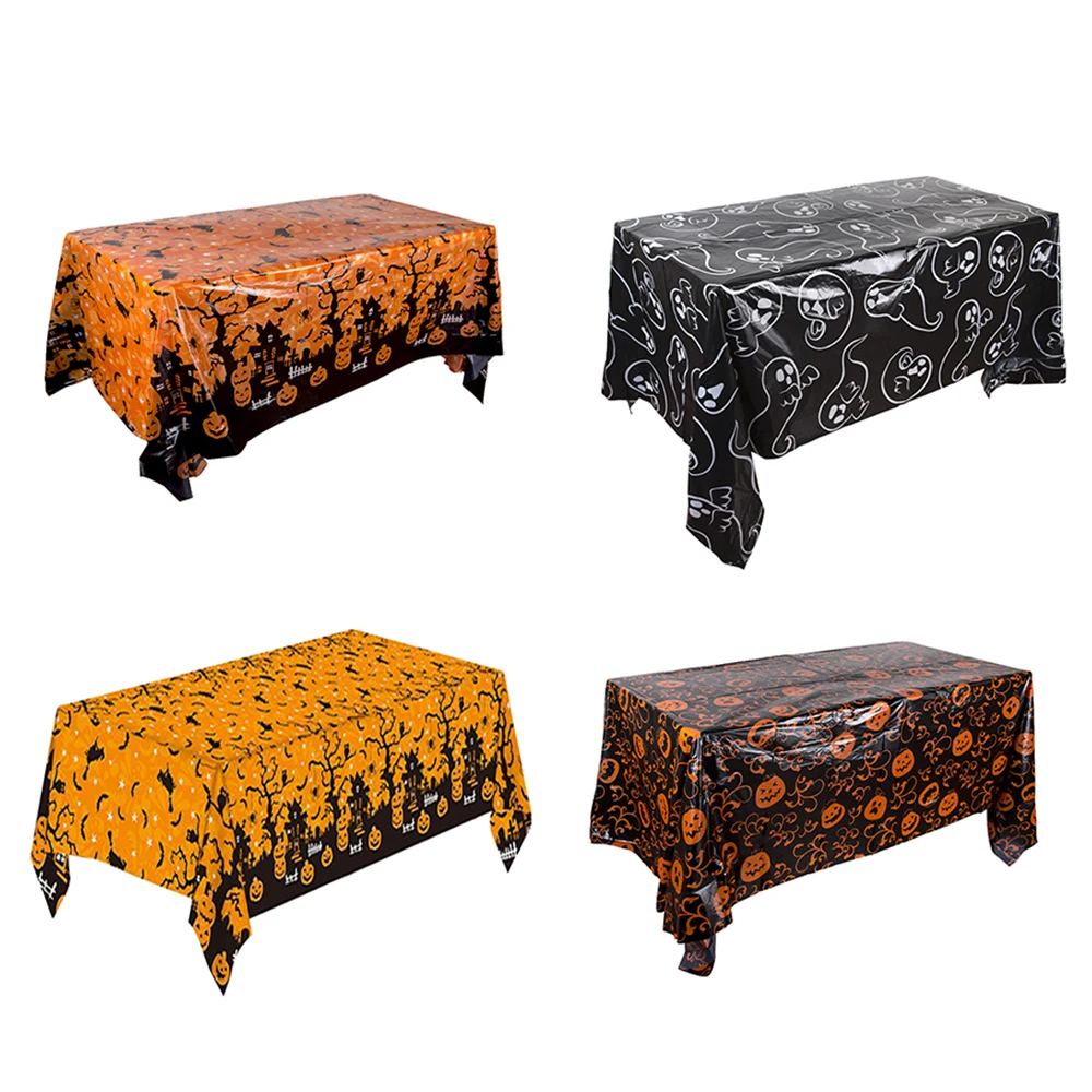 Mantel decorativo de Halloween, cubierta de mesa de plástico desechable con telaraña de calabaza y murciélago, decoración de mesa para el hogar para fiesta de Halloween