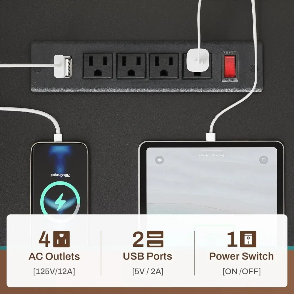 L Shaped Gaming Desk com luzes LED, mesa do computador reversível com Power Outlet e Pegboard