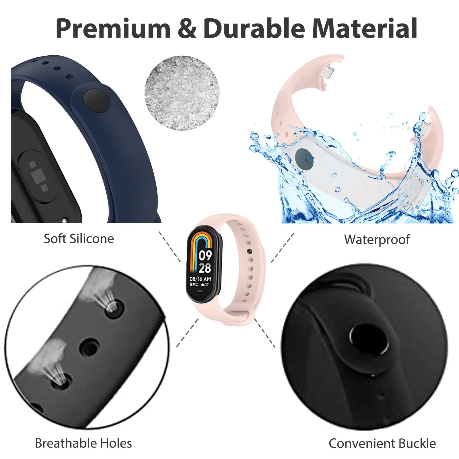 สําหรับ Xiao mi mi Band 8/8 NFC สร้อยข้อมือซิลิโคนข้อมือ mi band 8 NFC เปลี่ยน pulsera correa กีฬาสําหรับ mi Band 8