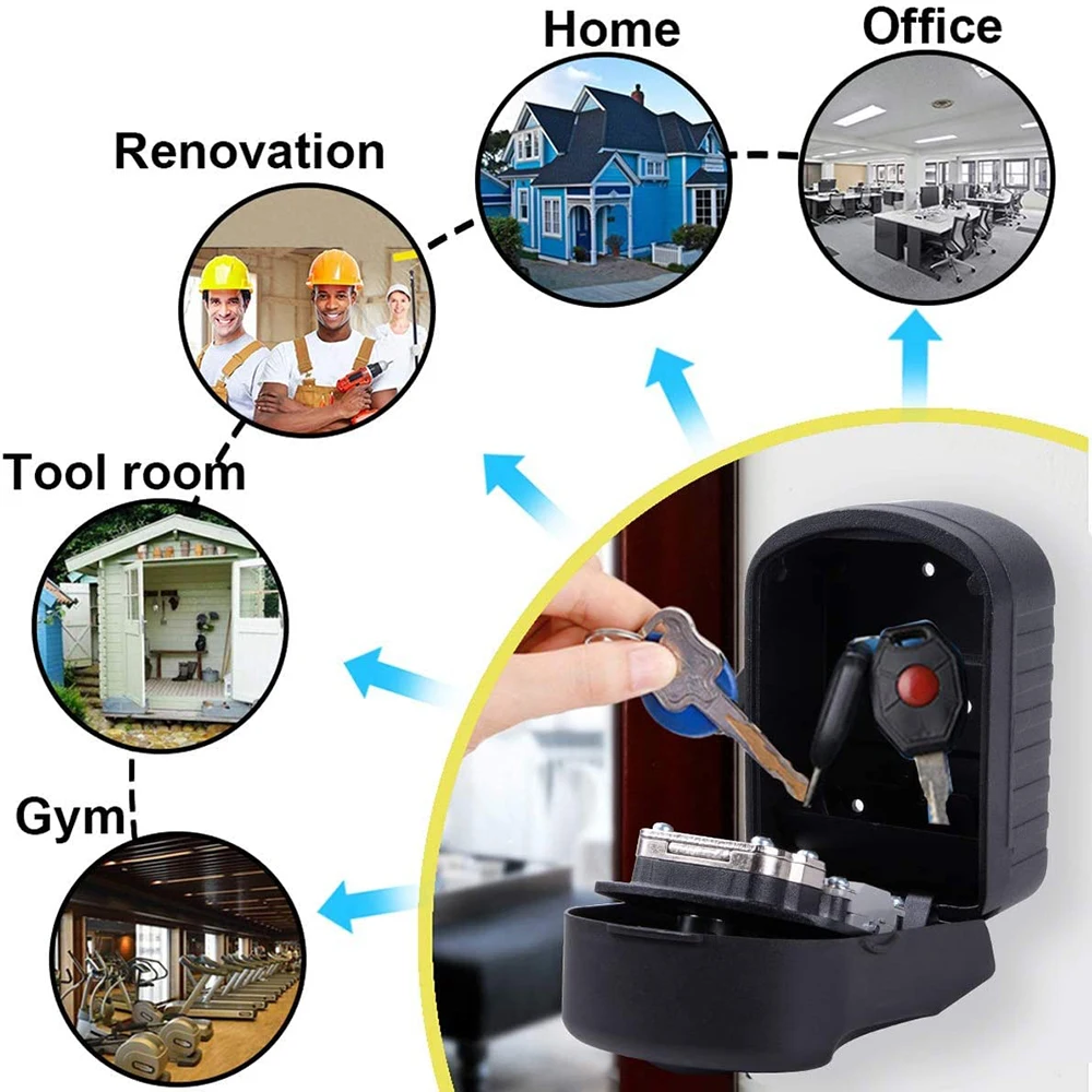 Large Key Lock Box with 4 Digit Combination Spare Key Sturdy Key Safe Box Wall Mounted Outdoor Weatherproof Key for Home Office