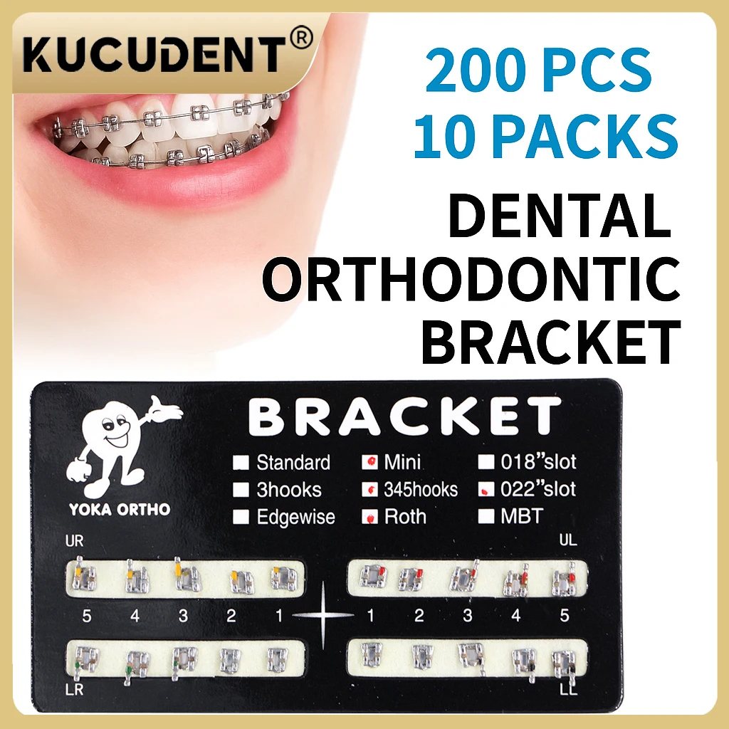 200 unidades/10 pacotes de suportes de metal ortodônticos dentários mini roth mbt edgewis 022 com 345 ganchos aparelho monobloco para tratamento de dentes