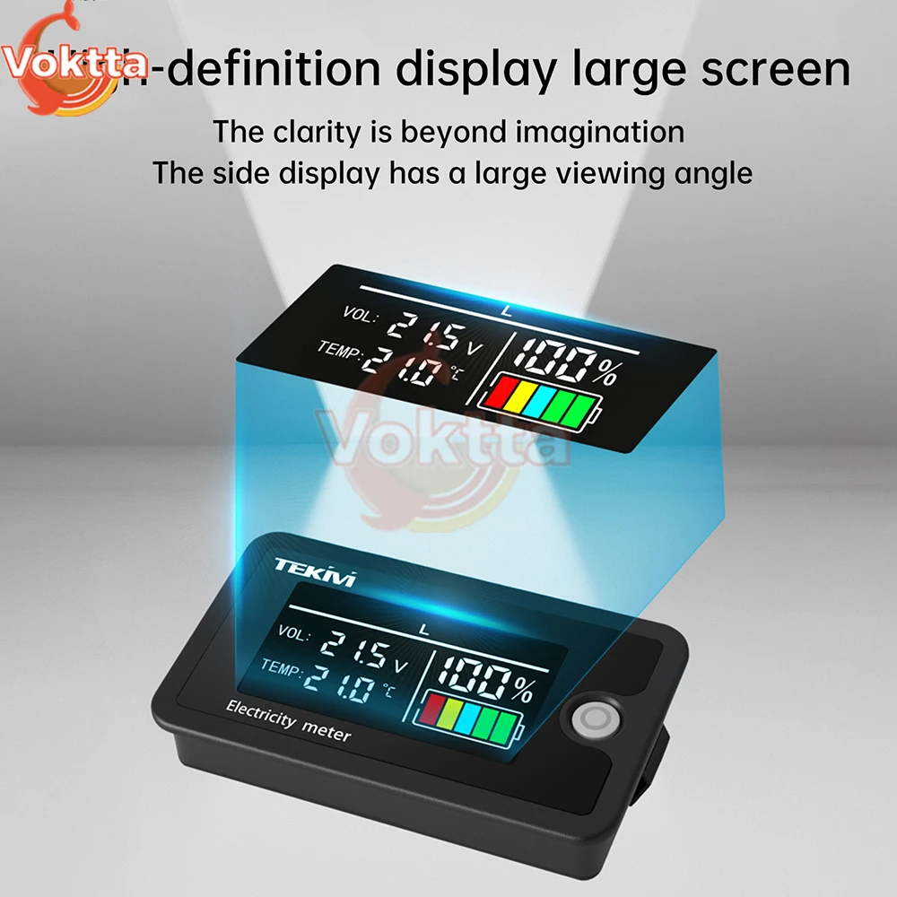 DC 8-100V LCD Digital Voltage Power Meter Ternary/Lithium iron/Acid Battery Capacity Indicator Voltmeter with Temperature Alarm