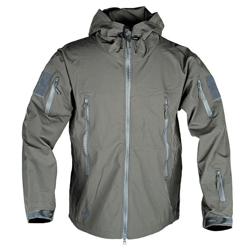 Jaquetas táticas militares masculinas zip completa pele de tubarão casca macia tático à prova dwindproof água blusão ao ar livre caminhadas casaco com capuz S-4XL