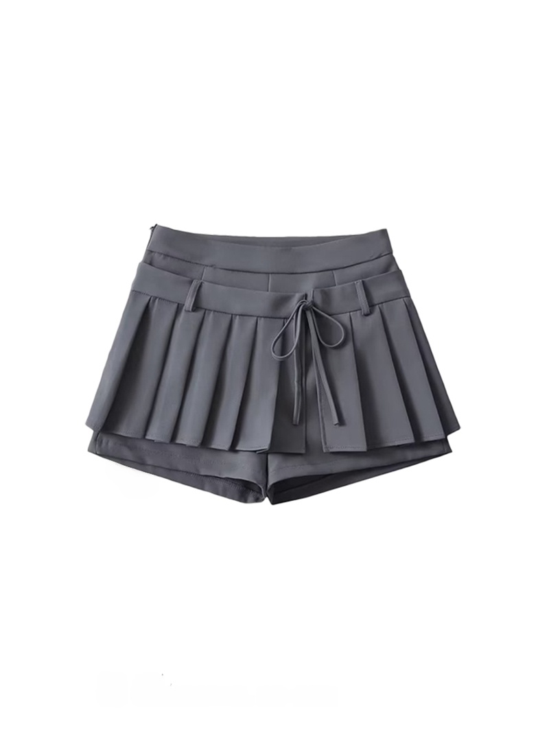 Cotton Blend Splice A-Line  Skirt with Belt Anti-Light Pure Vintage High Waist Pleated ort Skirt for Young Women