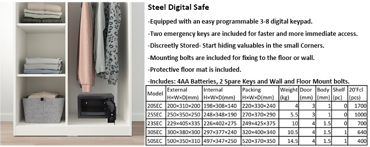 Mingyou 20SEK Electronic Home Steel Digital Safety Locker Safe Box  Safes Tresore Coffre Fort