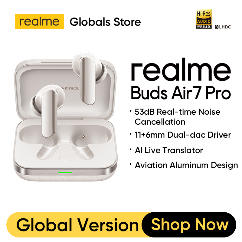 Realme Buds Air7 Pro TWS Наушники AI Live Translator 53 дБ Шумоподавление 3D Пространственный эффект 11 + 6 мм Драйвер Dual-dac LHDC 5.0