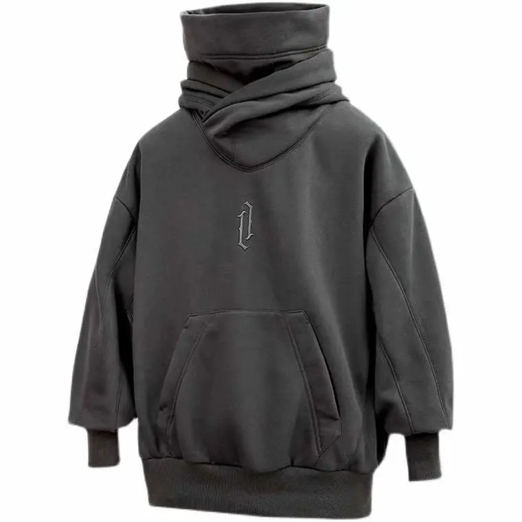 Moletom masculino vintage com capuz gola alta, jaqueta confortável solta, tops de hip-hop, roupa de casa maré trabalhador, outono
