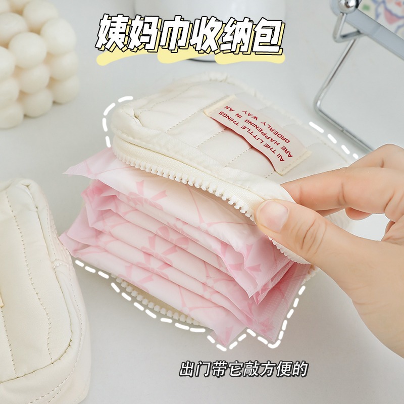 Mini Cute Square Cosmetic Bag Women Portable Earphones Lipstick Sanitary Napkins Storage Pouch Small Makeup Zipper Bags