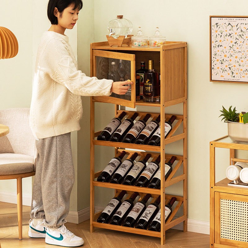 Estante para vino de bambú macizo, soporte independiente para almacenamiento de vinos, estantes sin oscilación para Bar de cocina, 3/4 niveles