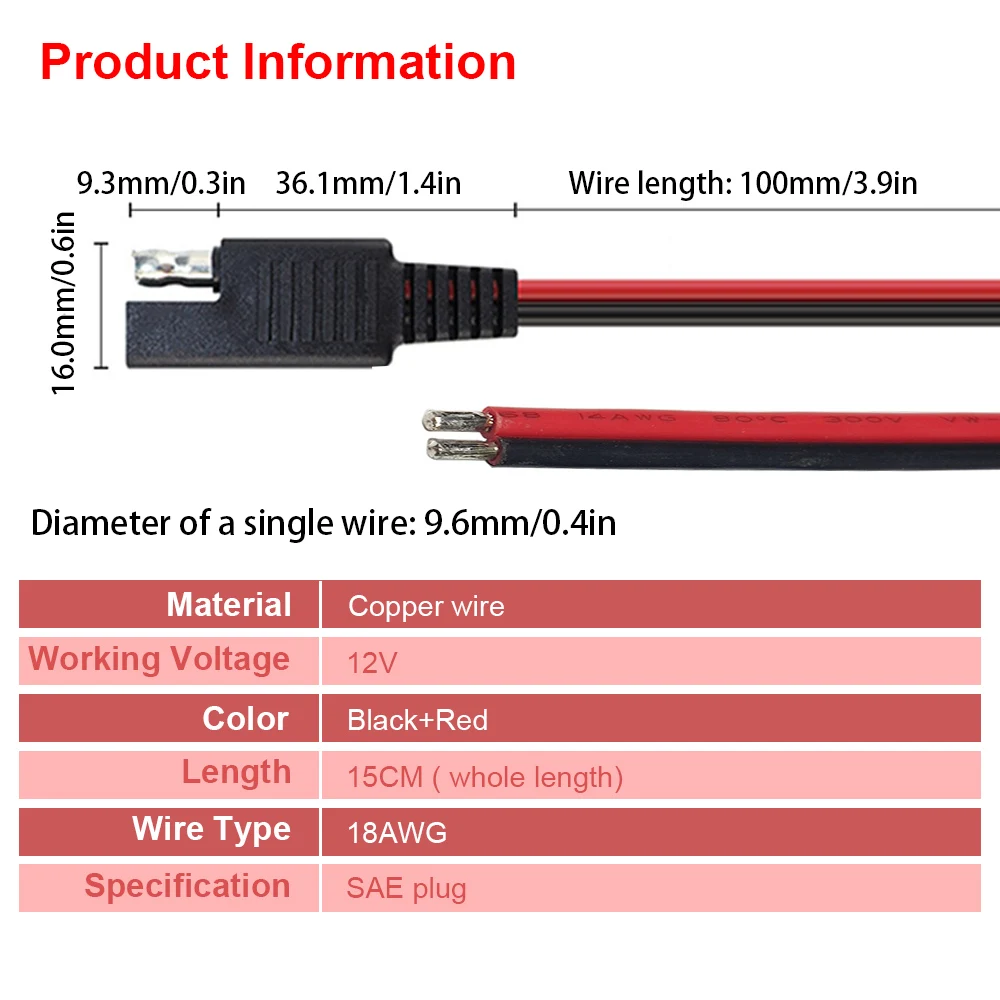 Cabo de extensão de alimentação SAE DIY 12V 18AWG com plugues macho e fêmea para carregador solar de carro e bateria