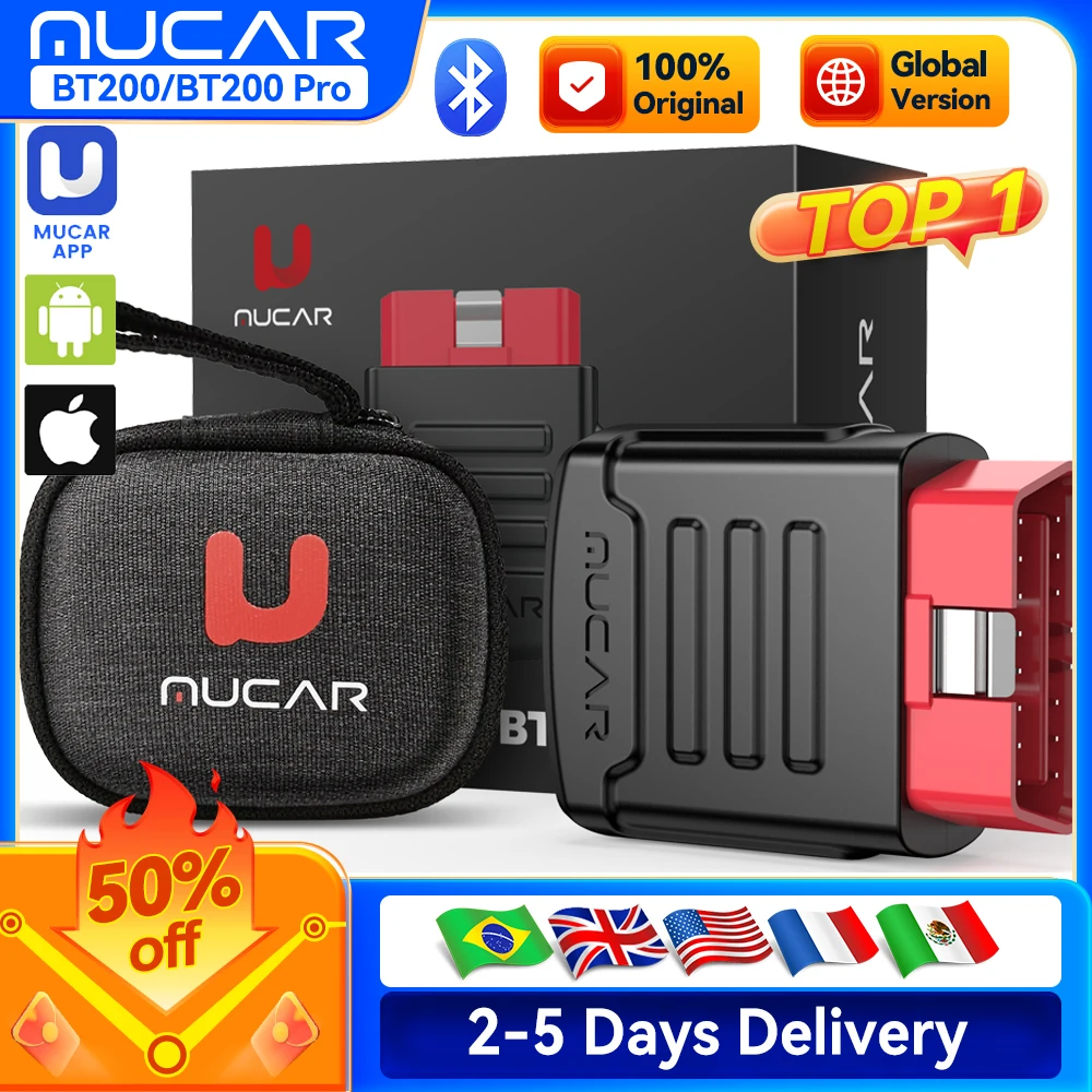 MUCAR BT200/BT200 Pro OBD2 Scanner, Sistema Completo Automotivo Bluetooth Diagnóstico Ferramenta de Verificação Óleo Grátis/SAS 15 Redefinir Código Leitor para todos os carros