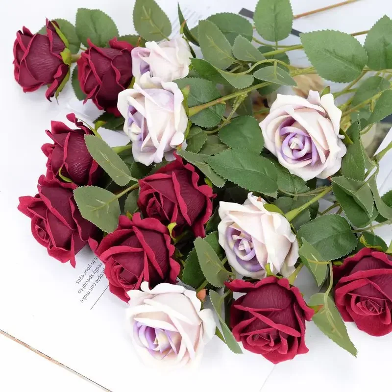 Ramo de flores artificiales de piezas, hojas de eucalipto, rosa roja y blanca, decoración de boda, peonía falsa para fiesta, decoración del hogar, regalo, 1 unidad