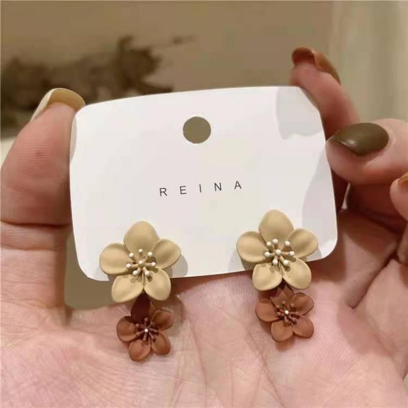 Pendientes colgantes de flores en contraste para mujer, aretes de flores versátiles, sencillos, Vintage, FRANCÉS