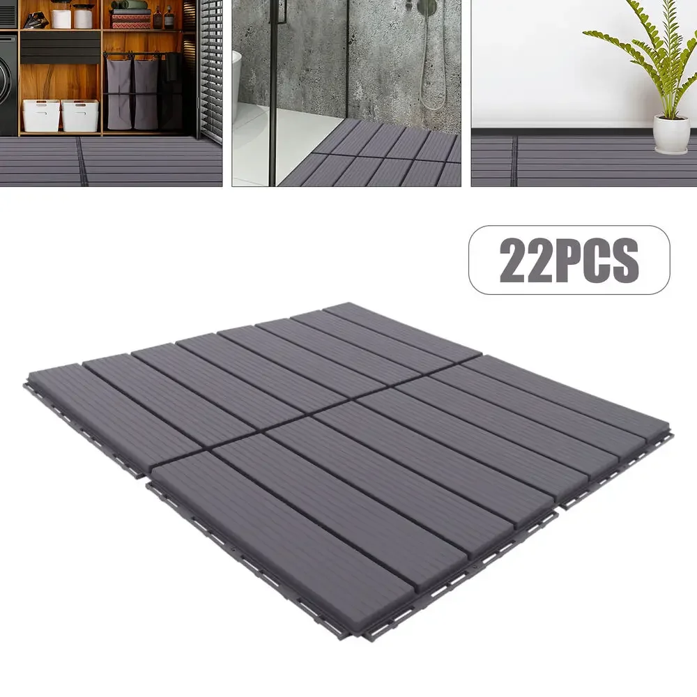 Confezione da 22 piastrelle per pavimenti in legno duro per patio, piastrelle per pavimenti ad incastro per esterni in PP, piastrelle per patio ad incastro per terrazze, balconi