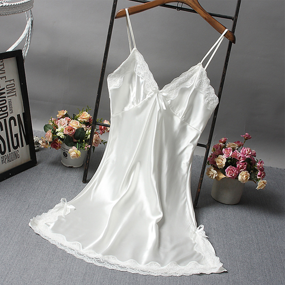 Verão feminino sexy cetim macio camisola renda lingerie sleepwear cor sólida senhoras envoltório vestidos curtos roupa de dormir