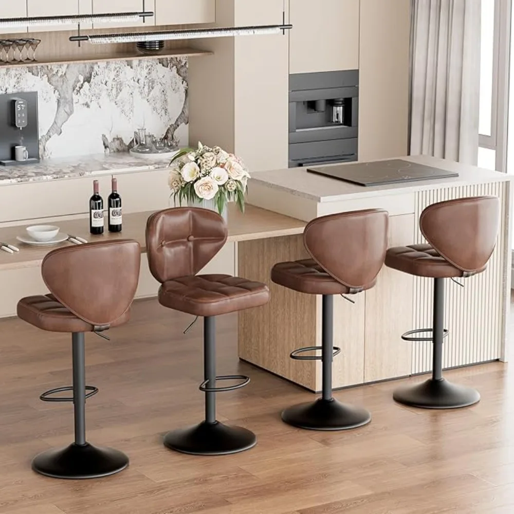 Bar Stool Set of 4, Adjustable PU Leather Upholstered Swivel Bar Chairs, Counter Height Barstools with Backrest, Bar Stool