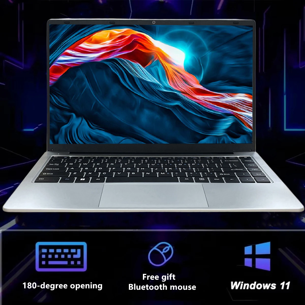 Free Gift mouse 14.1 Inch Celeron N3710 Windows 11 Pro commercial office work Laptop - 8G RAM MAX 1TB SSD - 5G WiFi, Bluetooth