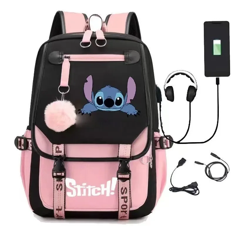 MINISO Disney 2025 New Series Cute Stitch Casual USB Charging Bag Students Large Capacity Fashion Zipper High-quality Backpack