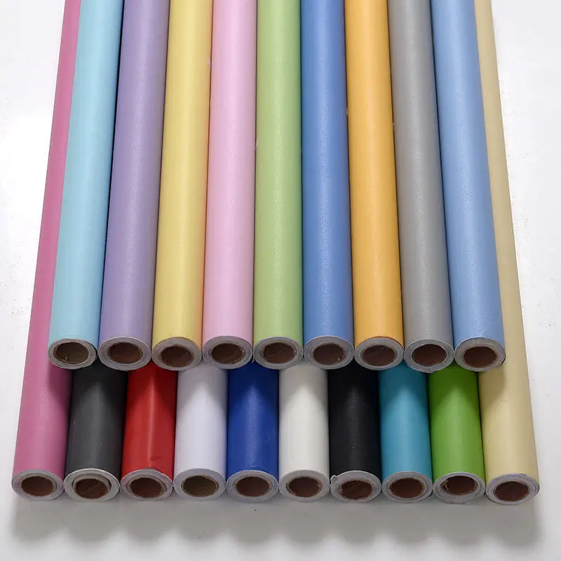 PVC กันน้ําหนา Self กาววอลเปเปอร์ตกแต่งบ้านห้องนั่งเล่นห้องนอนวอลล์เปเปอร์สีทึบ Self Adhesive