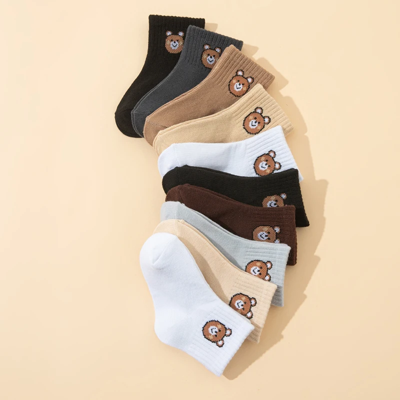 10 pares de calcetines cortos elásticos informales a media pantorrilla con bonito osito, calcetines para bebés, calcetines para niños, calcetines para niñas, calcetines para niños