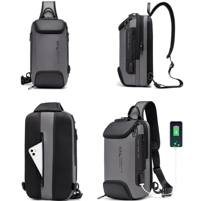 Männer Mode Anti-diebstahl Lock Multifunktions Schulter Taschen USB Lade Sling Crossbody Reise Messenger Brust Tasche Pack Für Männliche