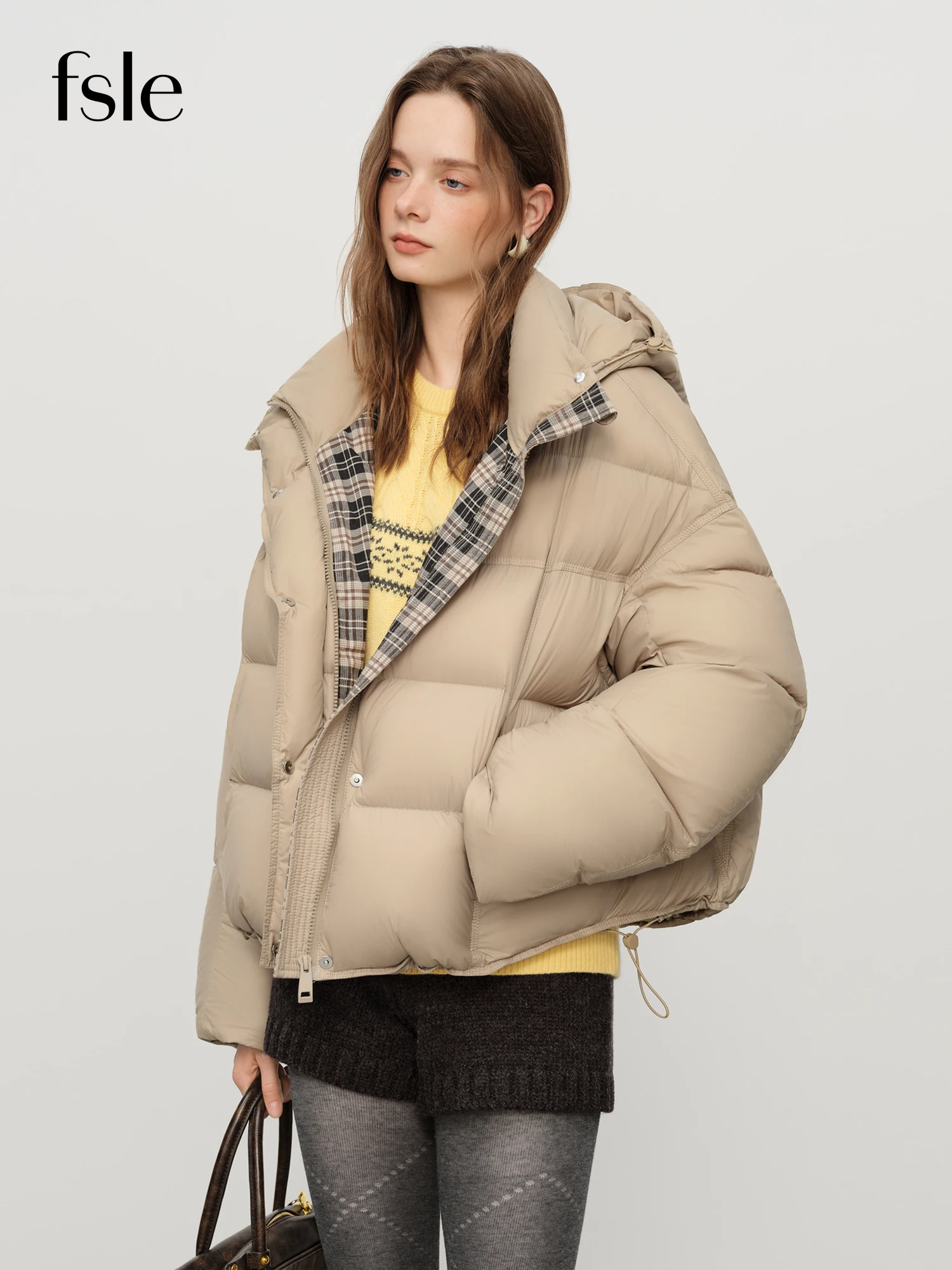 Fsle 2025 inverno feminino com capuz puffer jaqueta impermeável downncoat estilo bolha térmico casaco quente oversize curto acolchoado outerwear