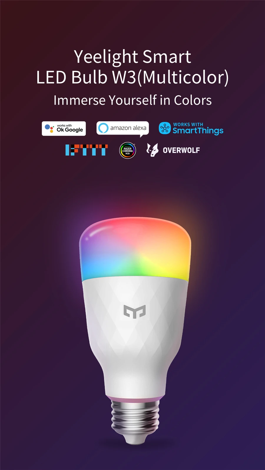 Yeelight bombilla LED inteligente W3 E26/E27 Color/luz ambiental blanca Wifi Control de voz 1700K ~ 6500K para Mi Home Alexa Google SmartThings