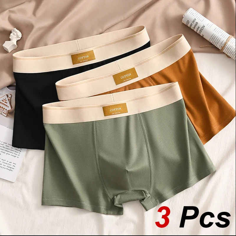 3pcs Shorts Men's Solid Color Underwear Breathable Underpants Sexy Thin Panties U Convex Lingerie  Men Panties L-4XL