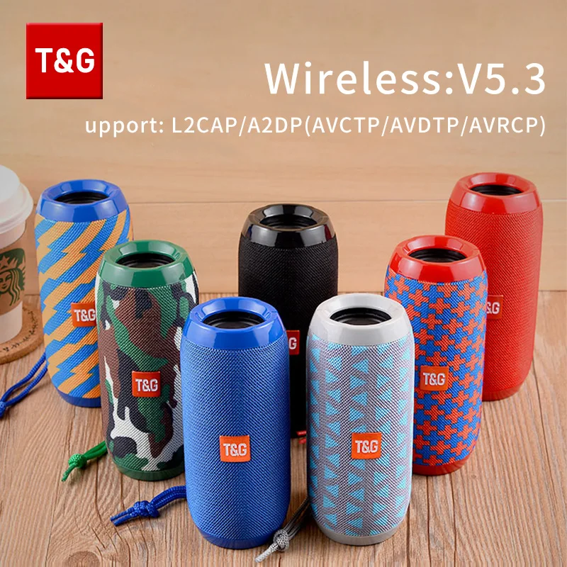ลําโพงบลูทูธ T & G TG117 แบบพกพา TWS เสียงกล่องลําโพงกันน้ํากลางแจ้งสเตอริโอลําโพงรองรับ TF วิทยุ FM